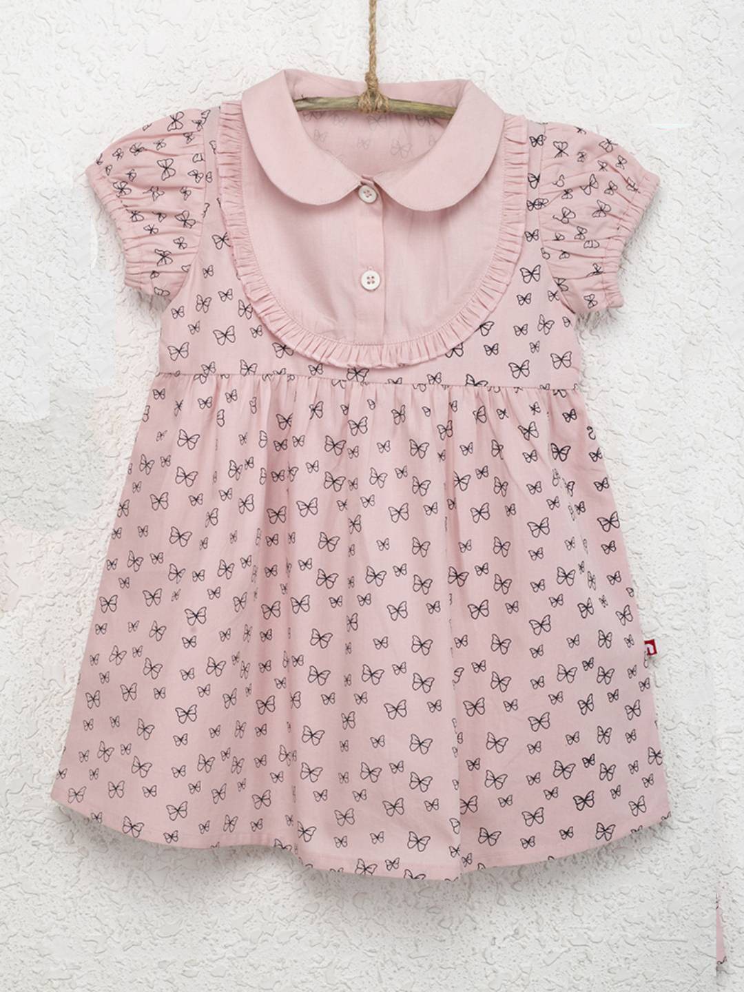 

Nino Bambino Girls Printed Peter Pan Collar Pure Organic Cotton Fit & Flare Dress, Peach