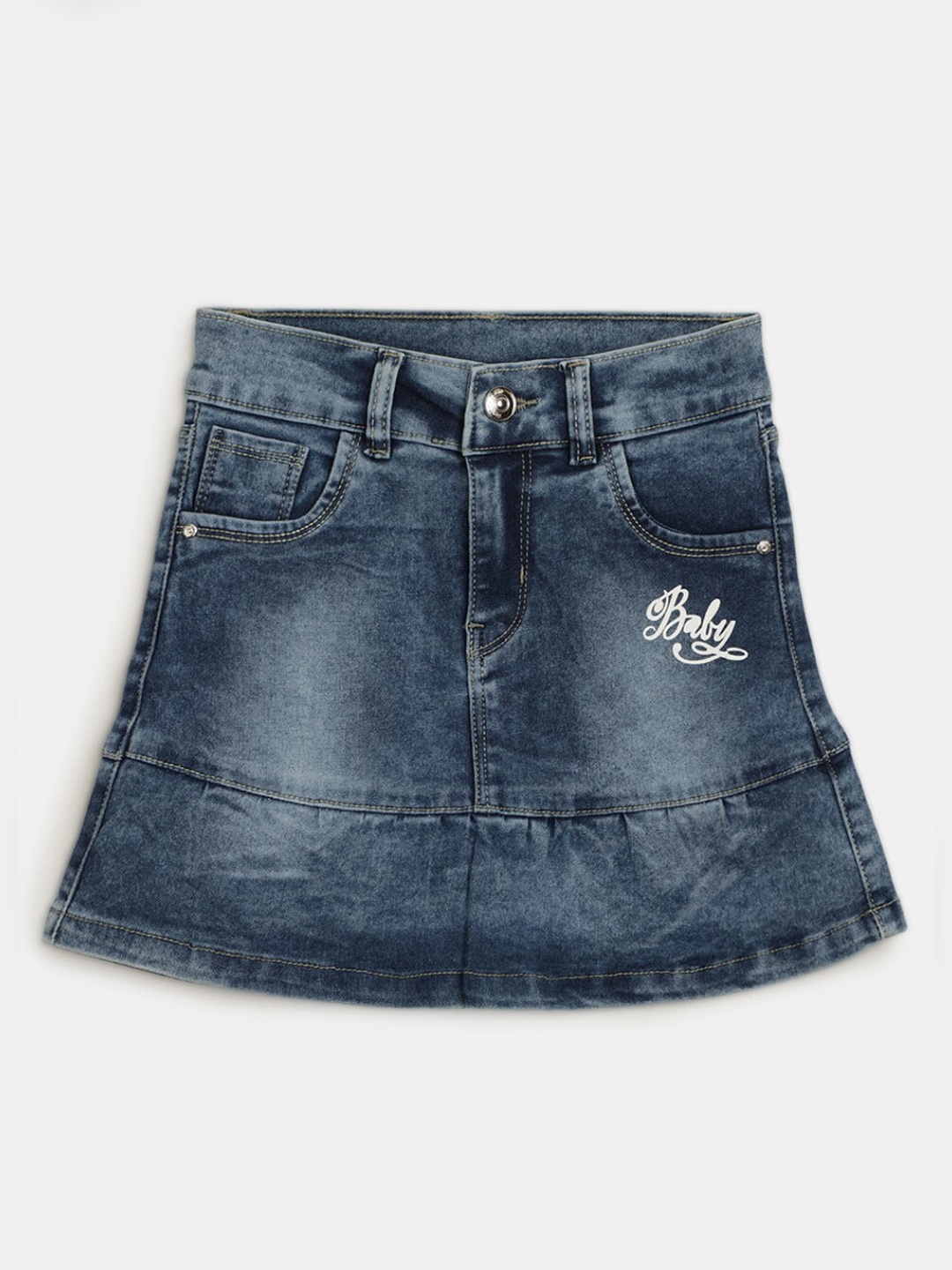 

V-Mart Girls Knee Length Pure Cotton A-Line Skirt, Blue