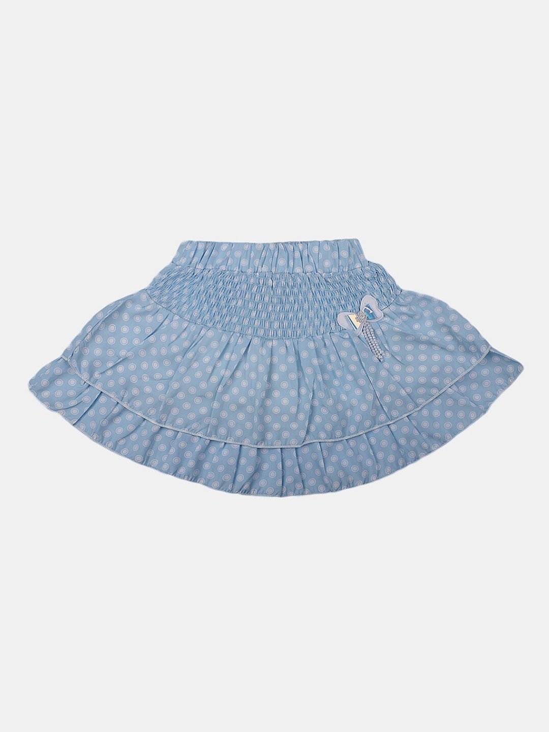 

V-Mart Girls Printed Knee Length Tiered Skirt With Bow, Blue