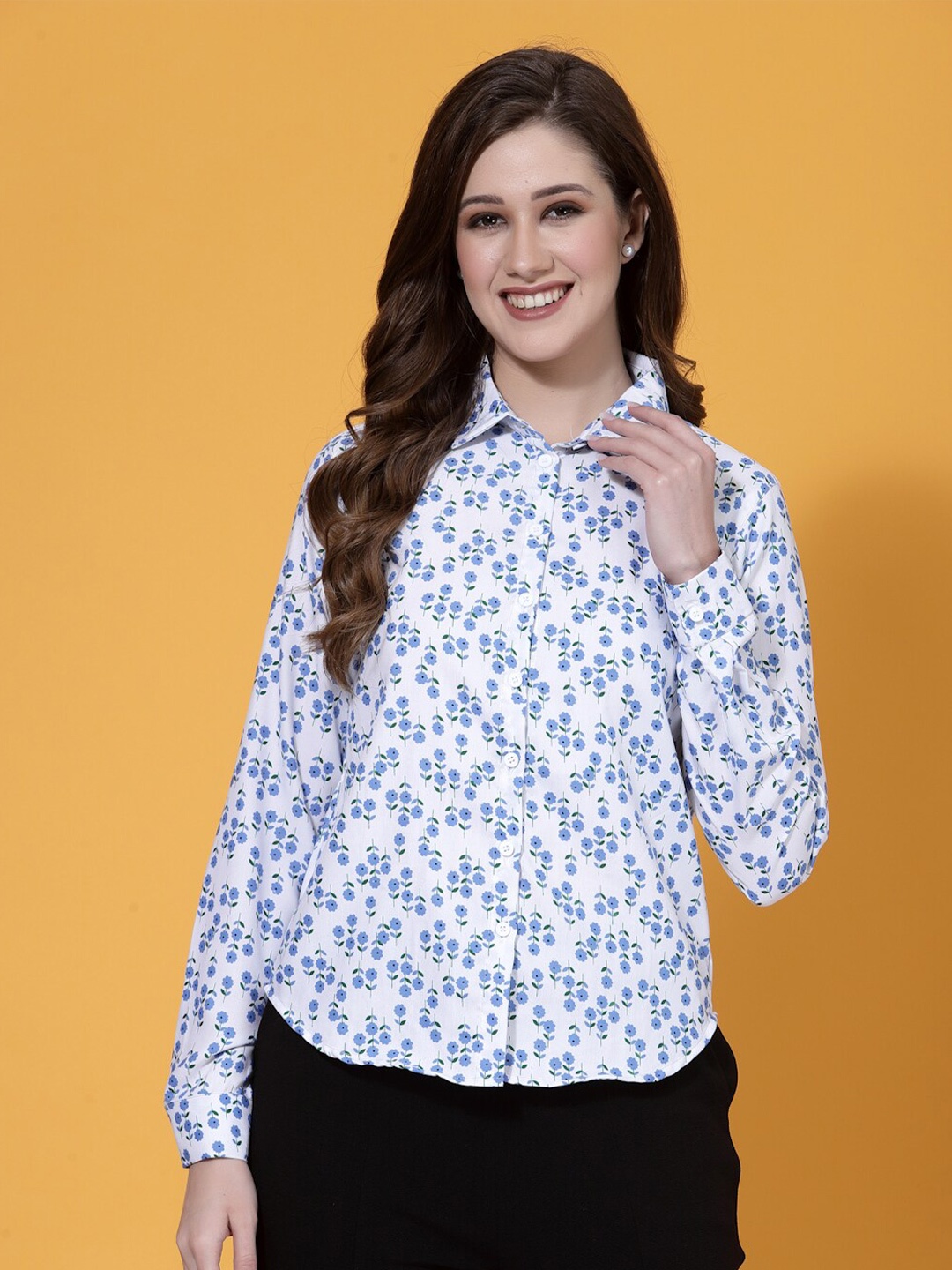 

Oomph! Spread Collar Floral Printed Casual Shirt, Blue