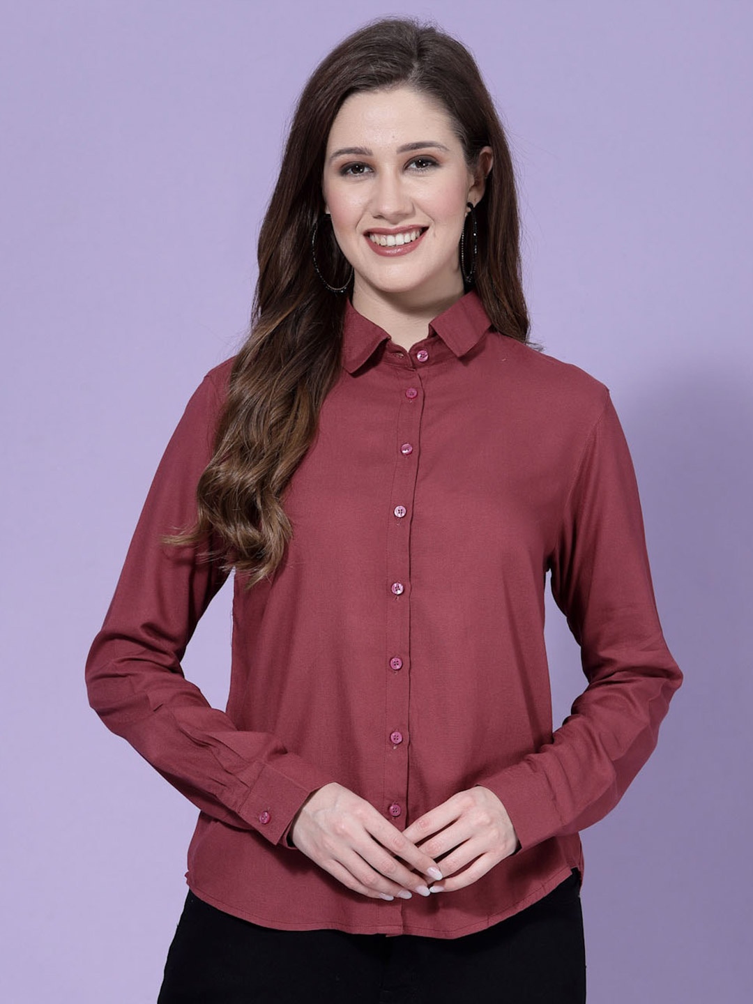 Oomph! Spread Collar Long Sleeves Casual Shirt, Maroon