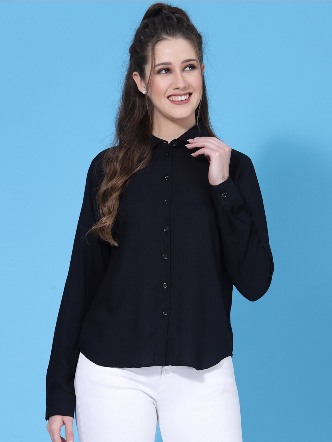 

Oomph! Spread Collar Long Sleeves Casual Shirt, Black