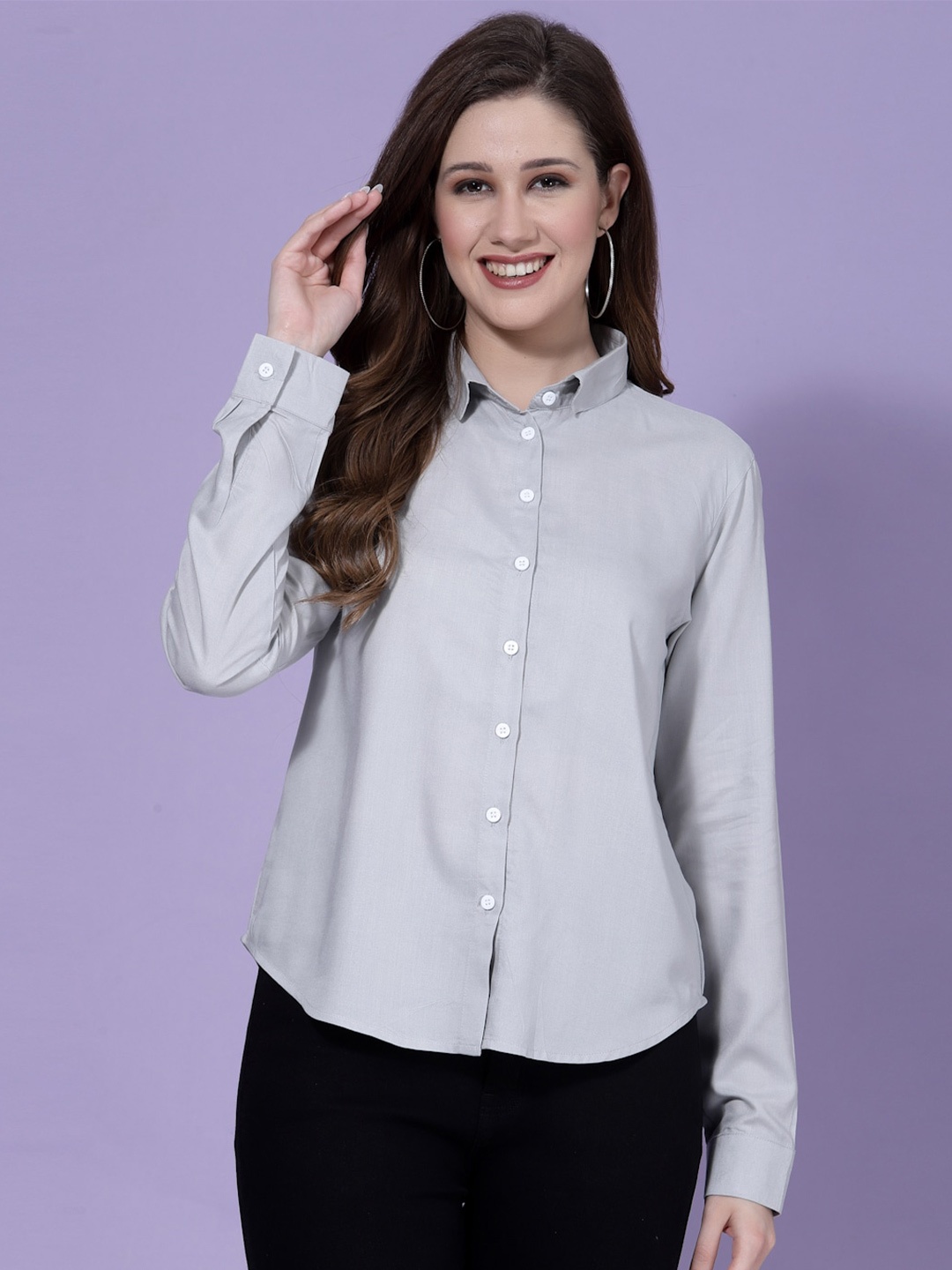 

Oomph! Spread Collar Long Sleeves Casual Shirt, Grey