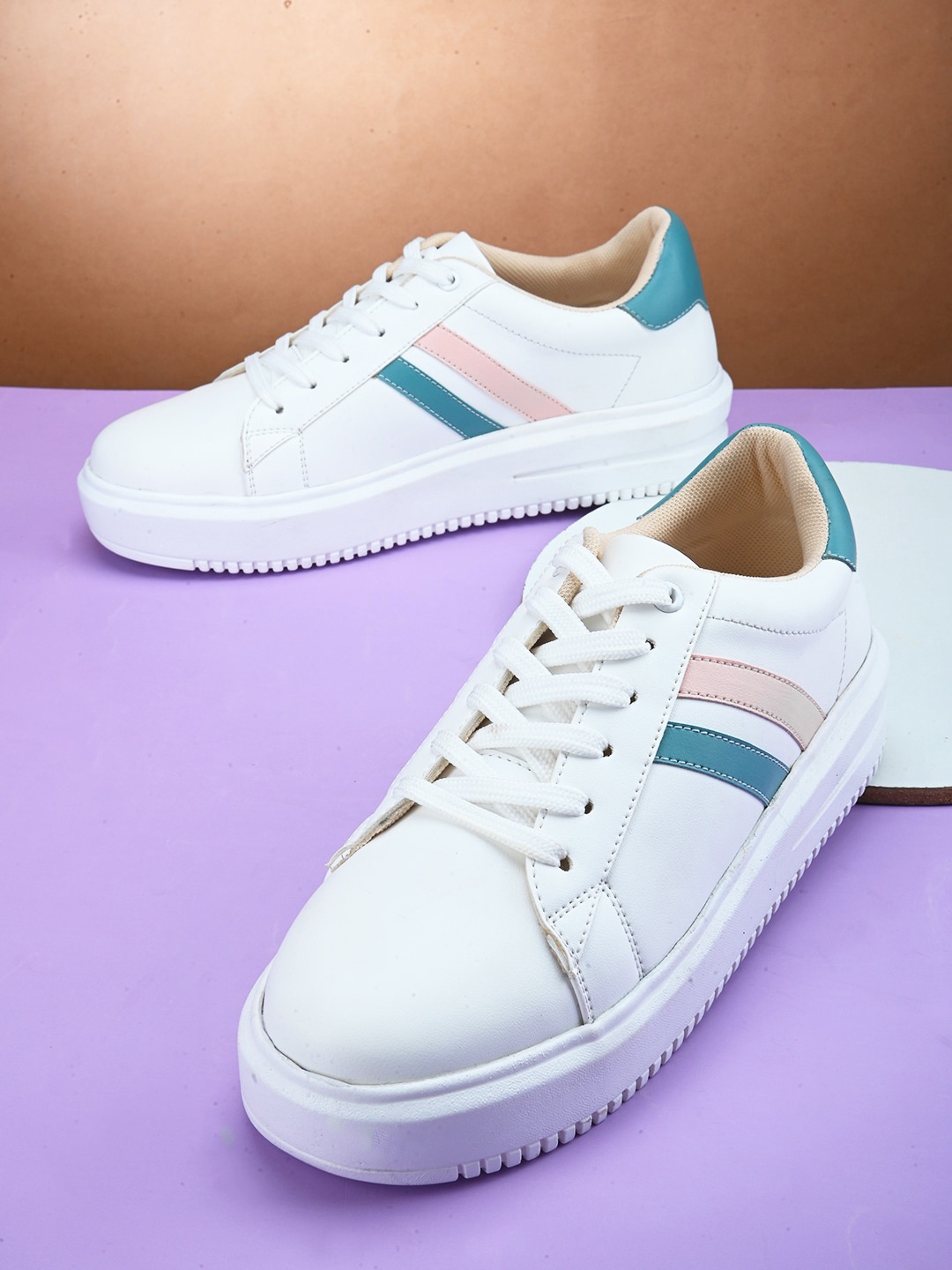 

Roadster Women White & Blue Striped Lightweight Comfort Insole Basics Sneakers