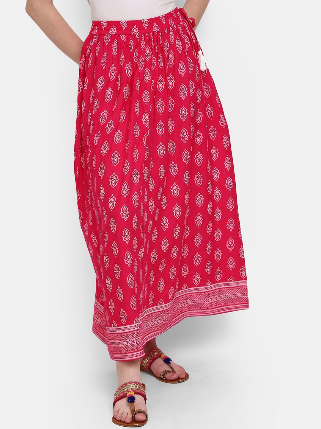 

V-Mart Floral Printed A-Line Flared Maxi Skirts, Fuchsia