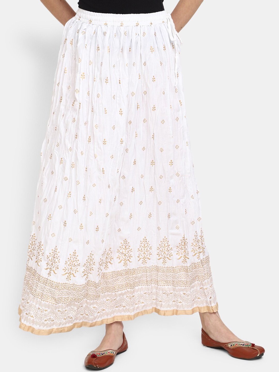 

V-Mart Floral Printed A-Line Flared Maxi Skirts, Off white