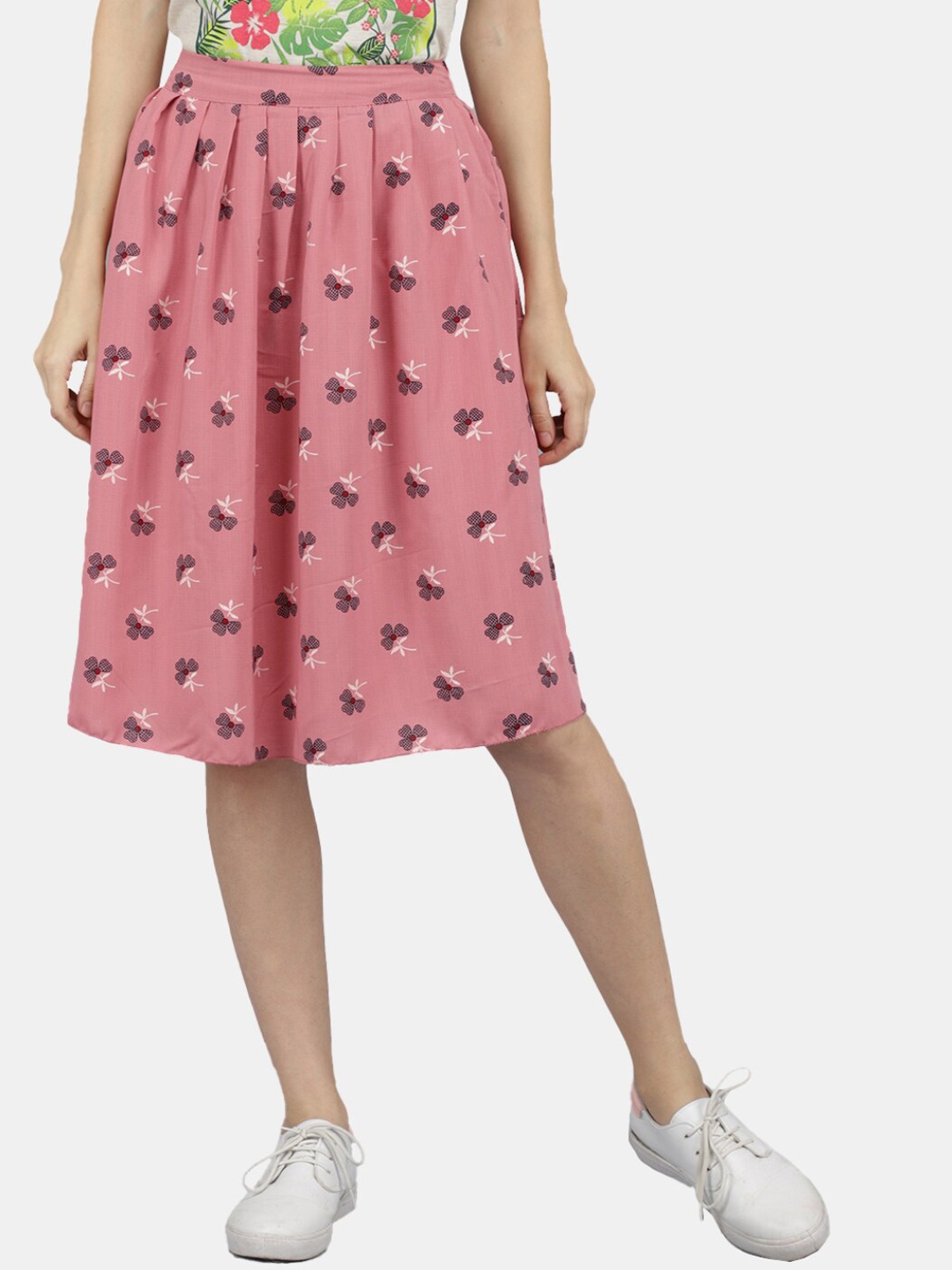 

V-Mart Printed Knee Length Straight Skirt, Pink