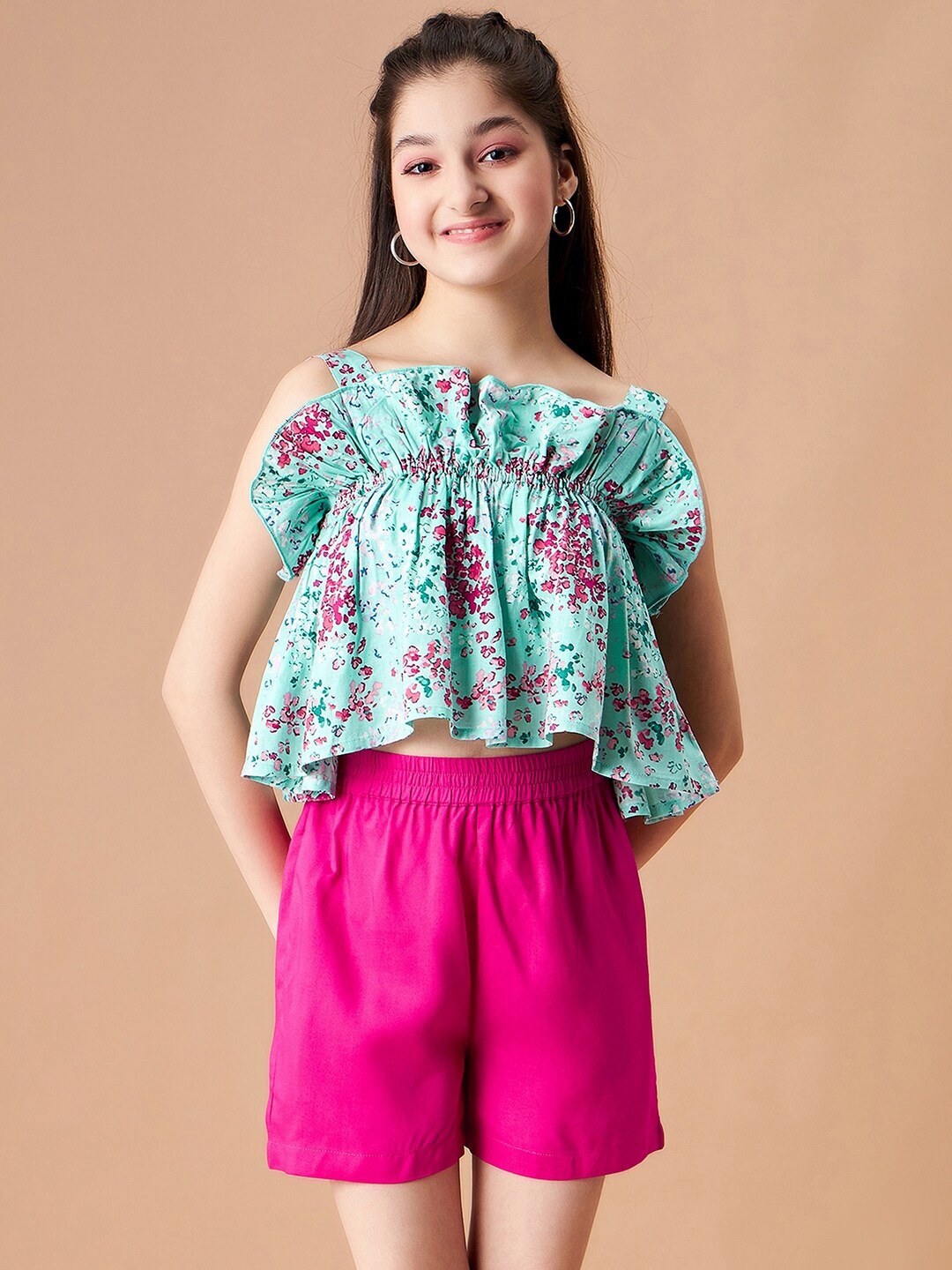 

Cherry & Jerry Girls Floral Printed Top with Shorts, Blue