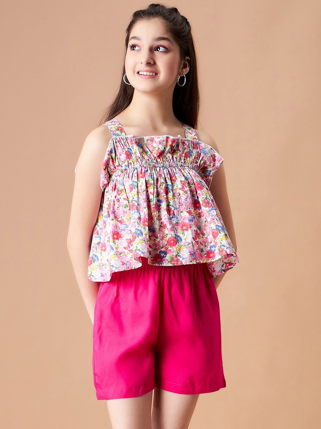 Cherry & Jerry Girls Floral Printed Top with Shorts, Pink