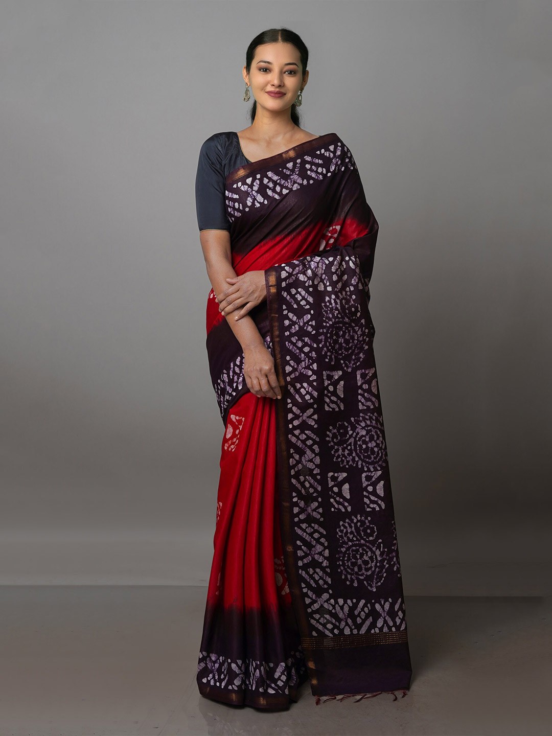 

Unnati Silks Batik Zari Pure Silk Chanderi Saree, Red
