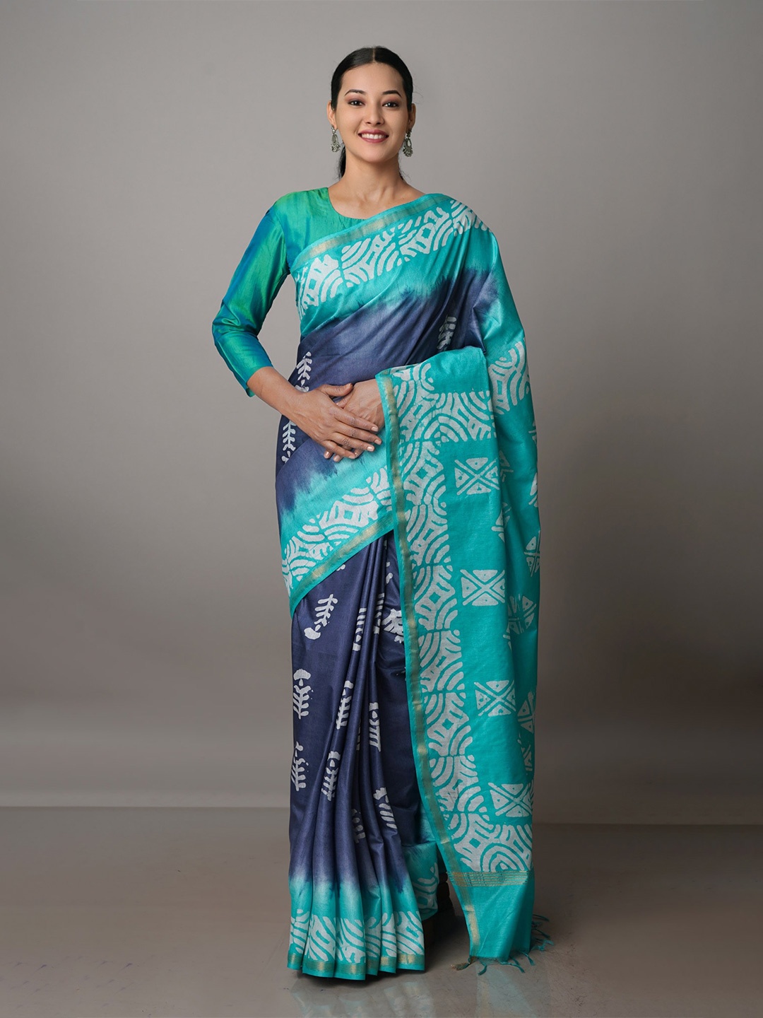 

Unnati Silks Batik Zari Pure Silk Chanderi Saree, Grey