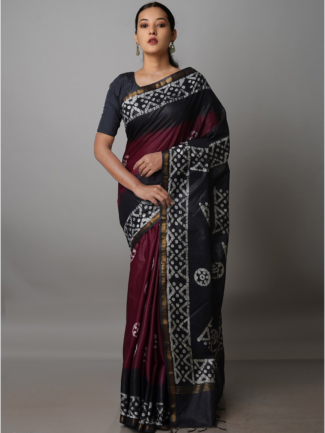 

Unnati Silks Batik Pure Silk Chanderi Zari Saree With Blouse Piece, Burgundy