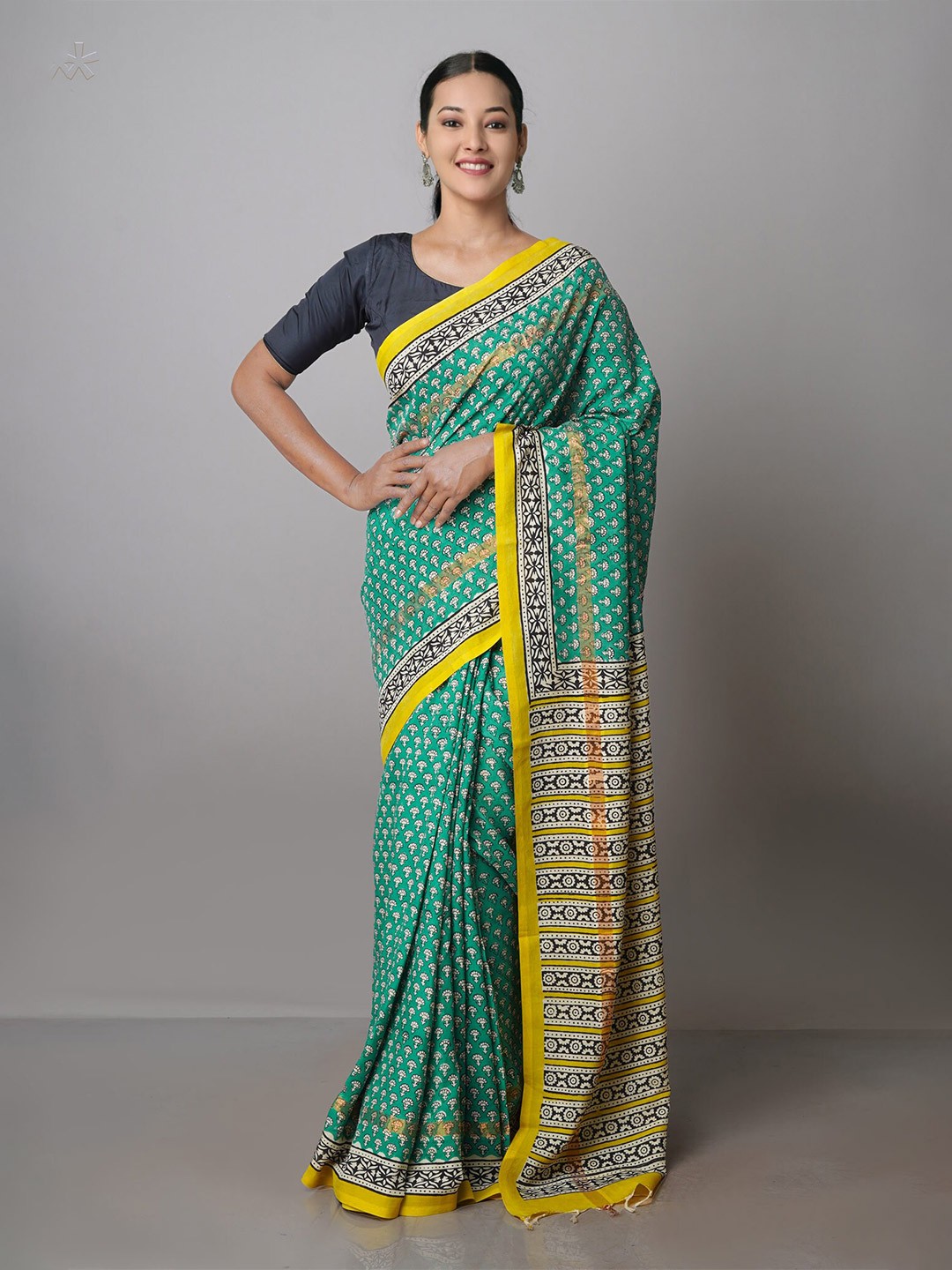 

Unnati Silks Ethnic Motif Silk Cotton Chanderi Zari Saree With Blouse Piece, Green