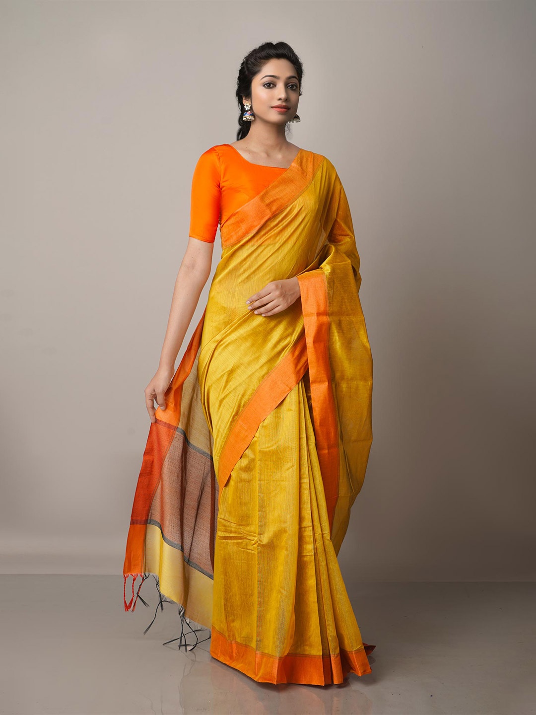 

Unnati Silks Silk Cotton Chanderi Saree With Blouse Piece, Brown