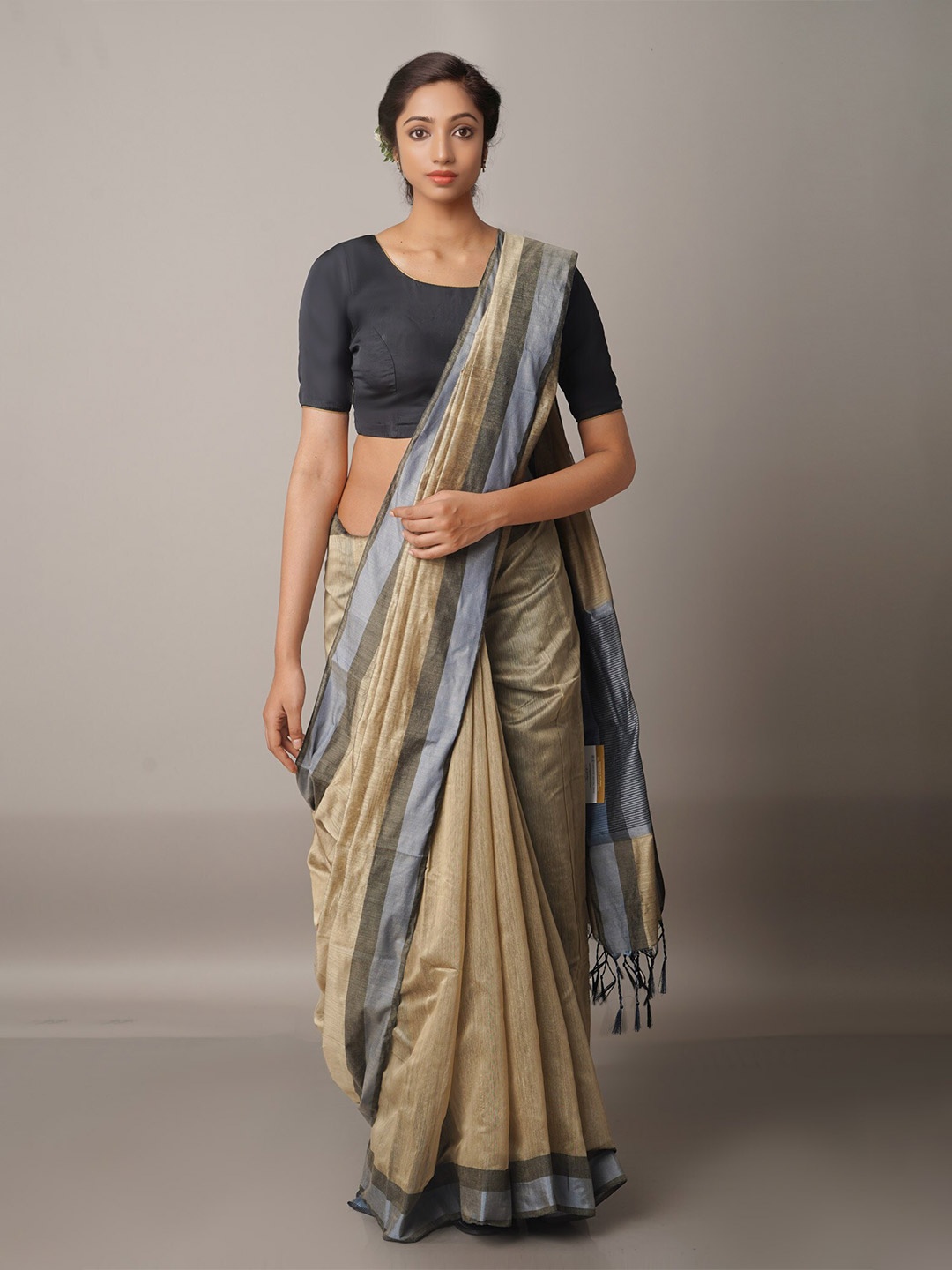

Unnati Silks Silk Cotton Chanderi Saree With Blouse Piece, Brown