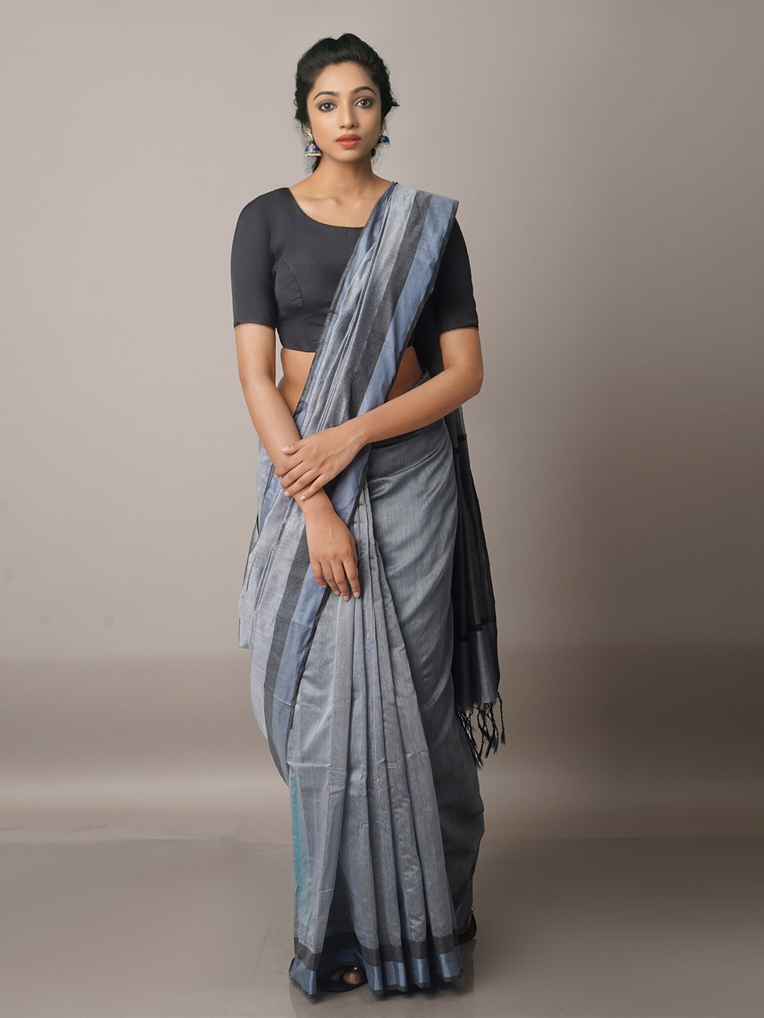 

Unnati Silks Silk Cotton Chanderi Saree, Grey