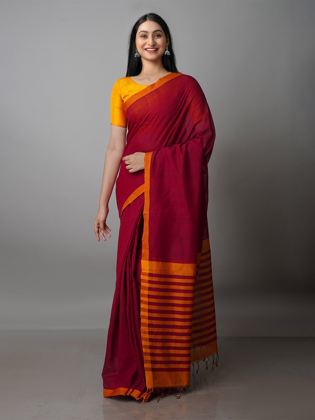 

Unnati Silks Pure Cotton Handloom Mangalagiri Saree, Maroon