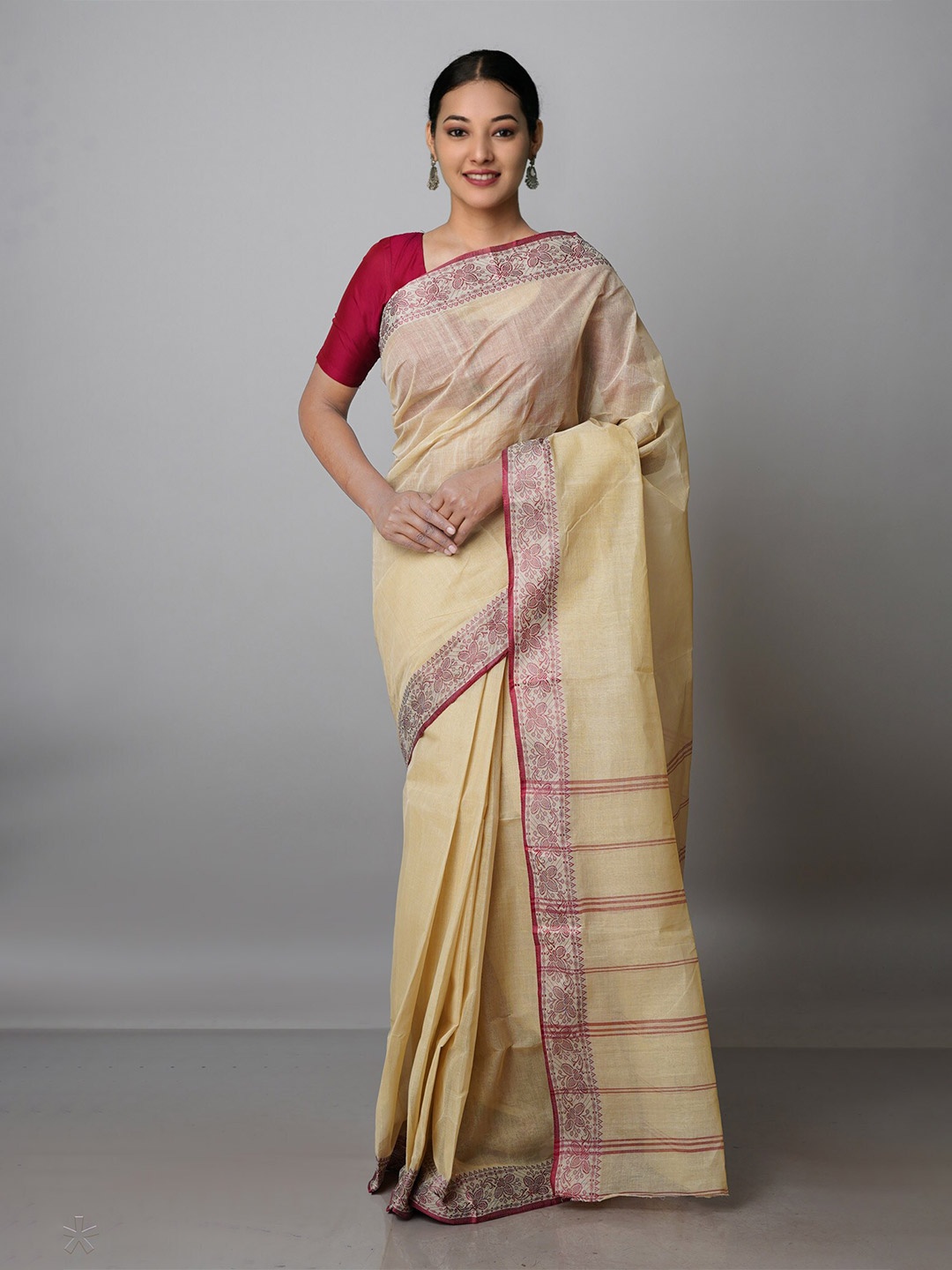 

Unnati Silks Woven Design Pure Cotton Handloom Taant Saree, Beige