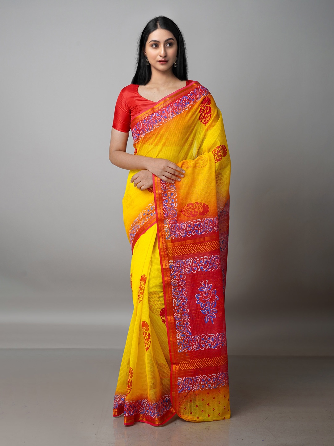 

Unnati Silks Ethnic Motifs Zari Pure Cotton Kota Saree, Yellow