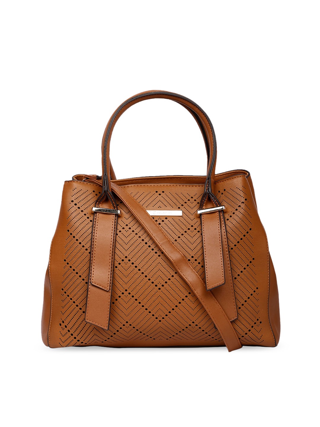 

Marie Claire Camel Brown Textured Structured Handheld Bag