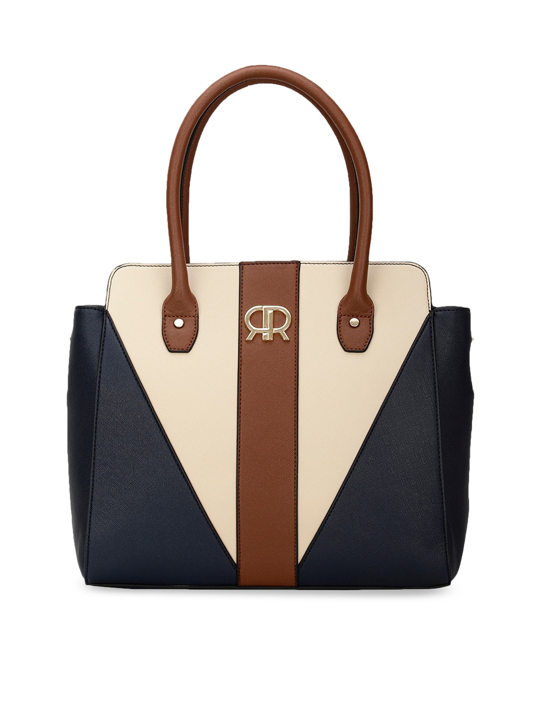 

Marie Claire Navy Blue Colourblocked Structured Shoulder Bag
