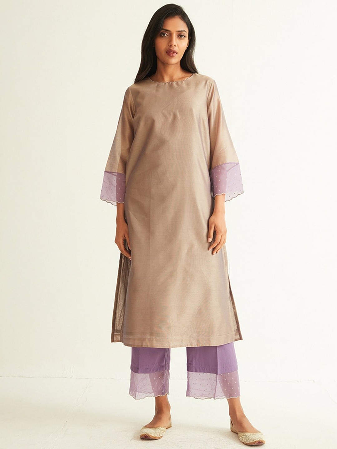 

Ancestry Boat Neck Regular Straight Kurta, Beige