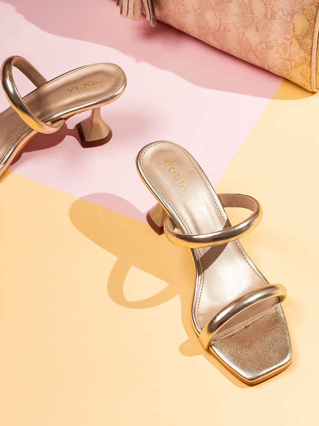 

Rocia Strappy Open Toe Block Heels, Gold