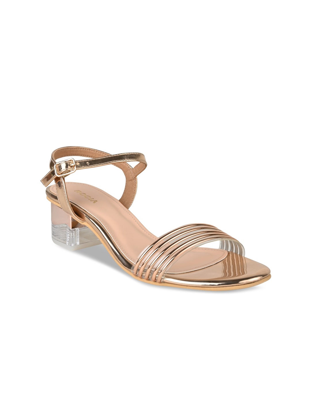 

Rocia Striped Open Toe Block Heels, Rose gold