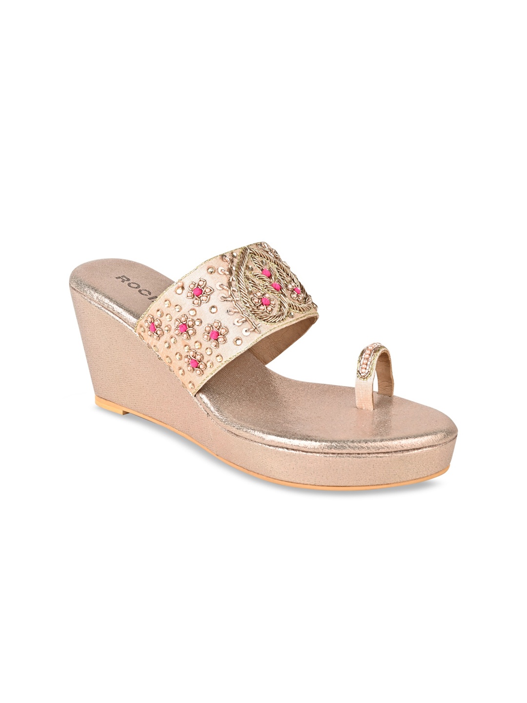 

Rocia Embroidered One Toe Wedge Heels, Rose gold