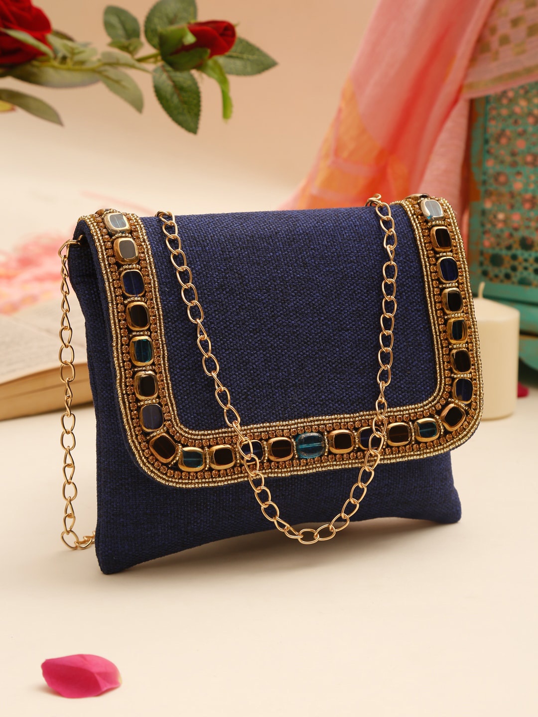 

GLAM STORY Women Embellished Purse Clutch With Shoulder Strap, Blue