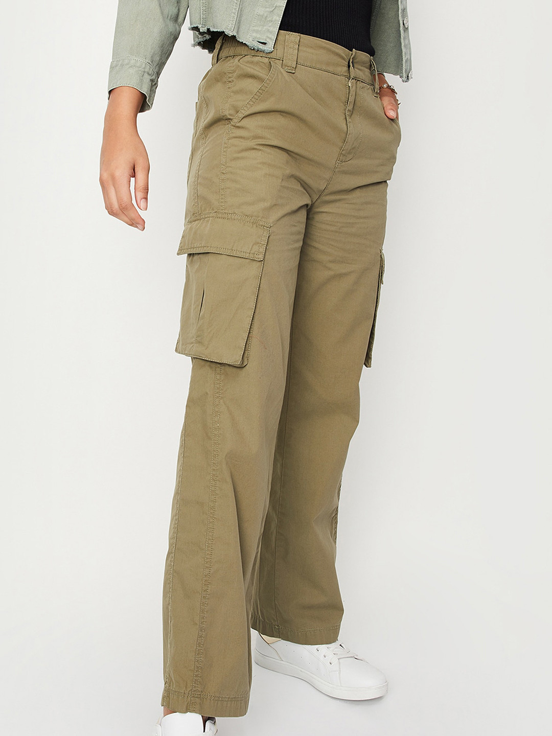 

max Women Mid-Rise Pure Cotton Cargos, Green