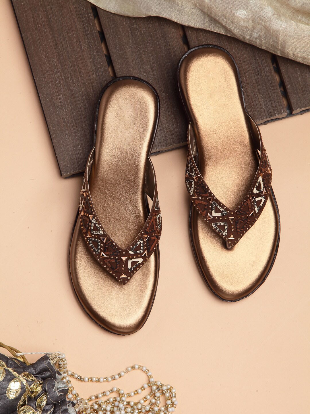 

DEAS Women Embellished Open Toe Flats, Copper
