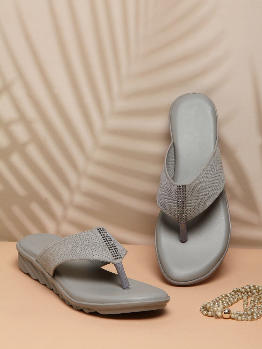 

DEAS Woven Design T-Strap Flats, Grey