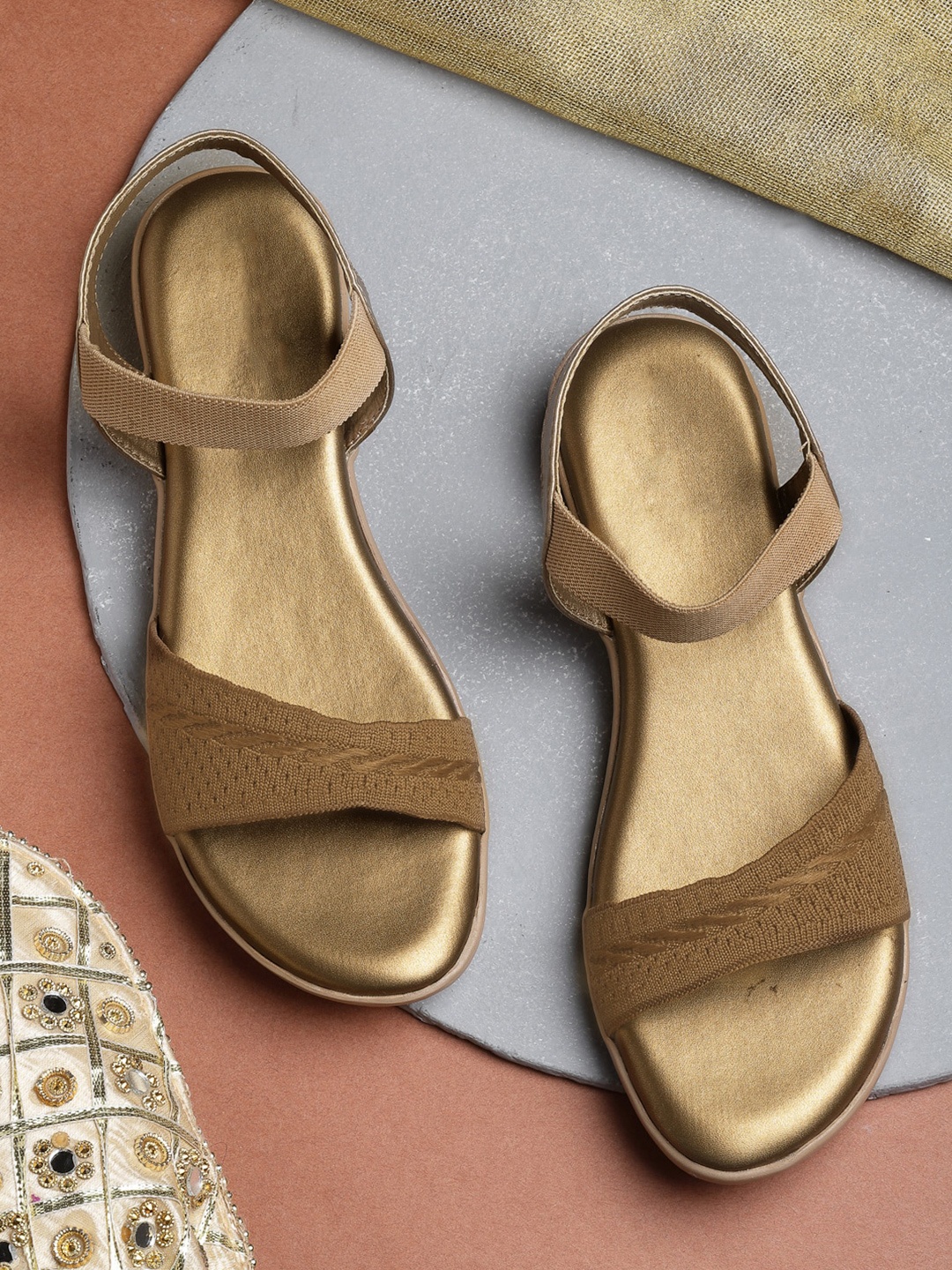 

DEAS Woven Design Open Toe Flats, Copper