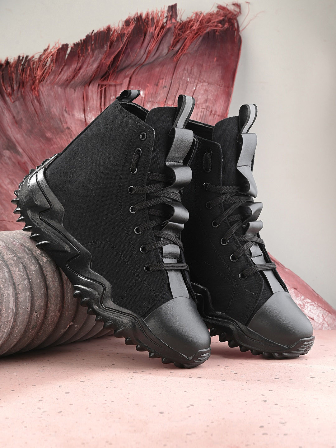 

HERE&NOW Men Black Canvas High-Top Sneakers