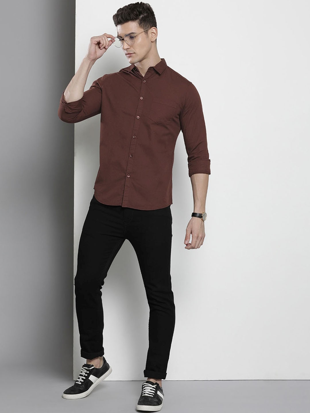 

The Indian Garage Co Men Slim Fit Opaque Casual Shirt, Brown