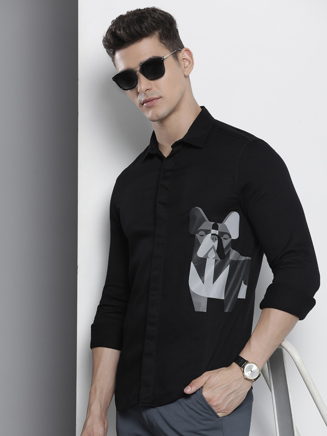 

The Indian Garage Co Slim Fit Opaque Printed Casual Shirt, Black