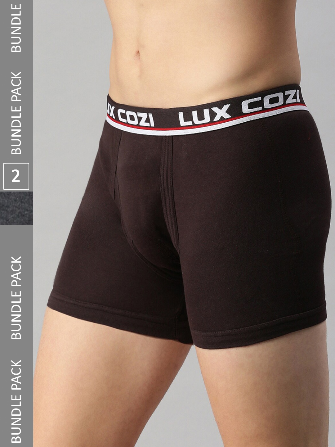 

Lux Cozi Pack Of 2 Skin-friendly Label Free Comfort Long Cotton Trunk, Coffee brown