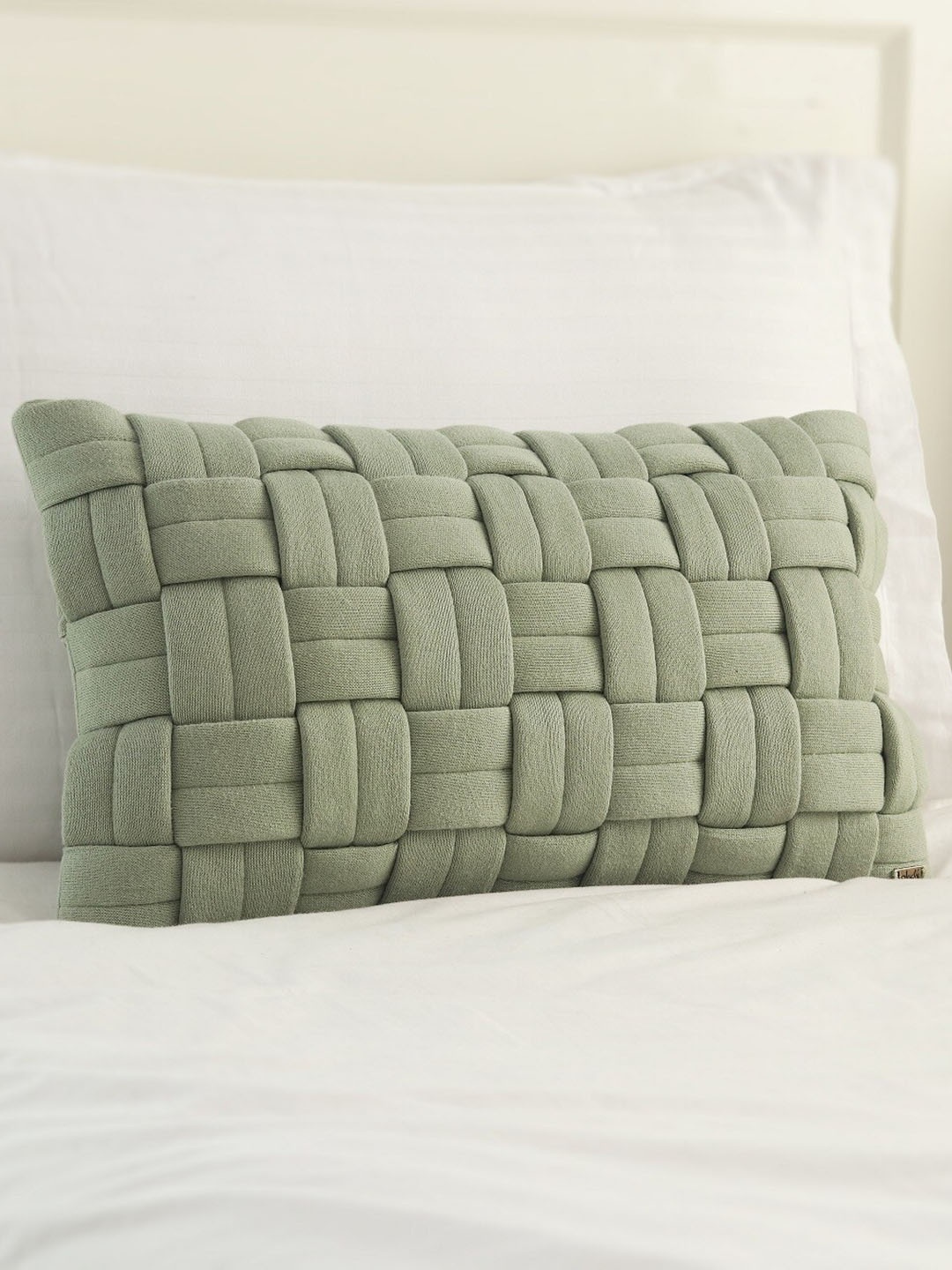 Pluchi Basket Knit Green Cotton Rectangle Cushion Covers