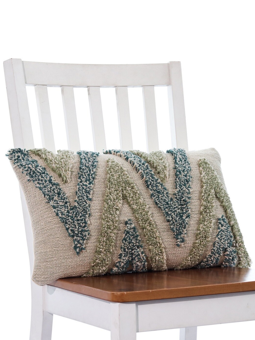 

Pluchi Arrowhead Green & Cream-Coloured Embroidered Rectangle Cushion Cover