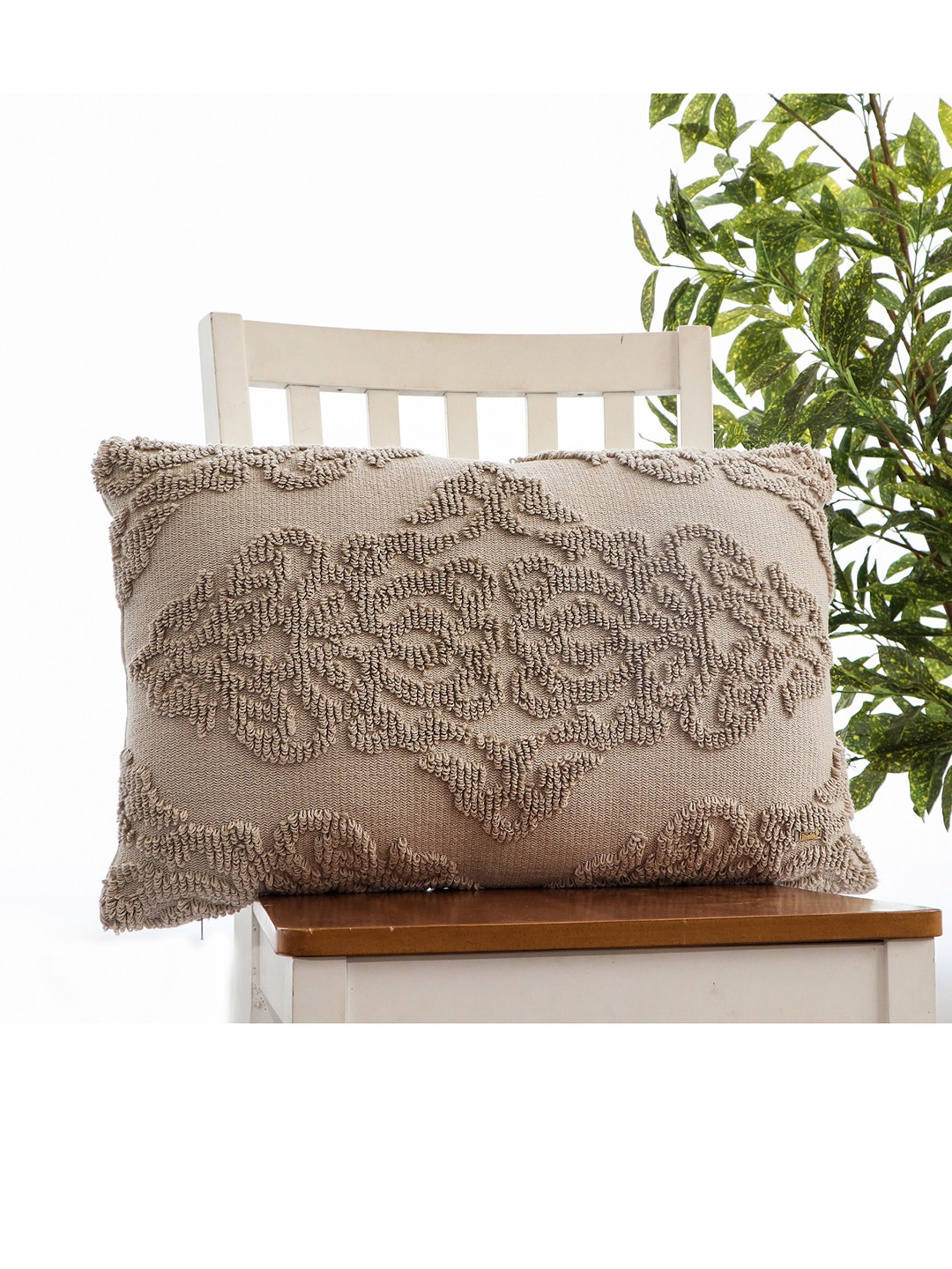 

Pluchi Damask Beige Embroidered Rectangle Cushion Cover
