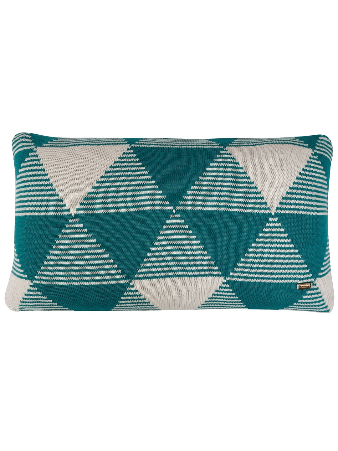 

Pluchi Acel Triangles Green & White Geometric Rectangle Cotton Knitted Cushion Cover
