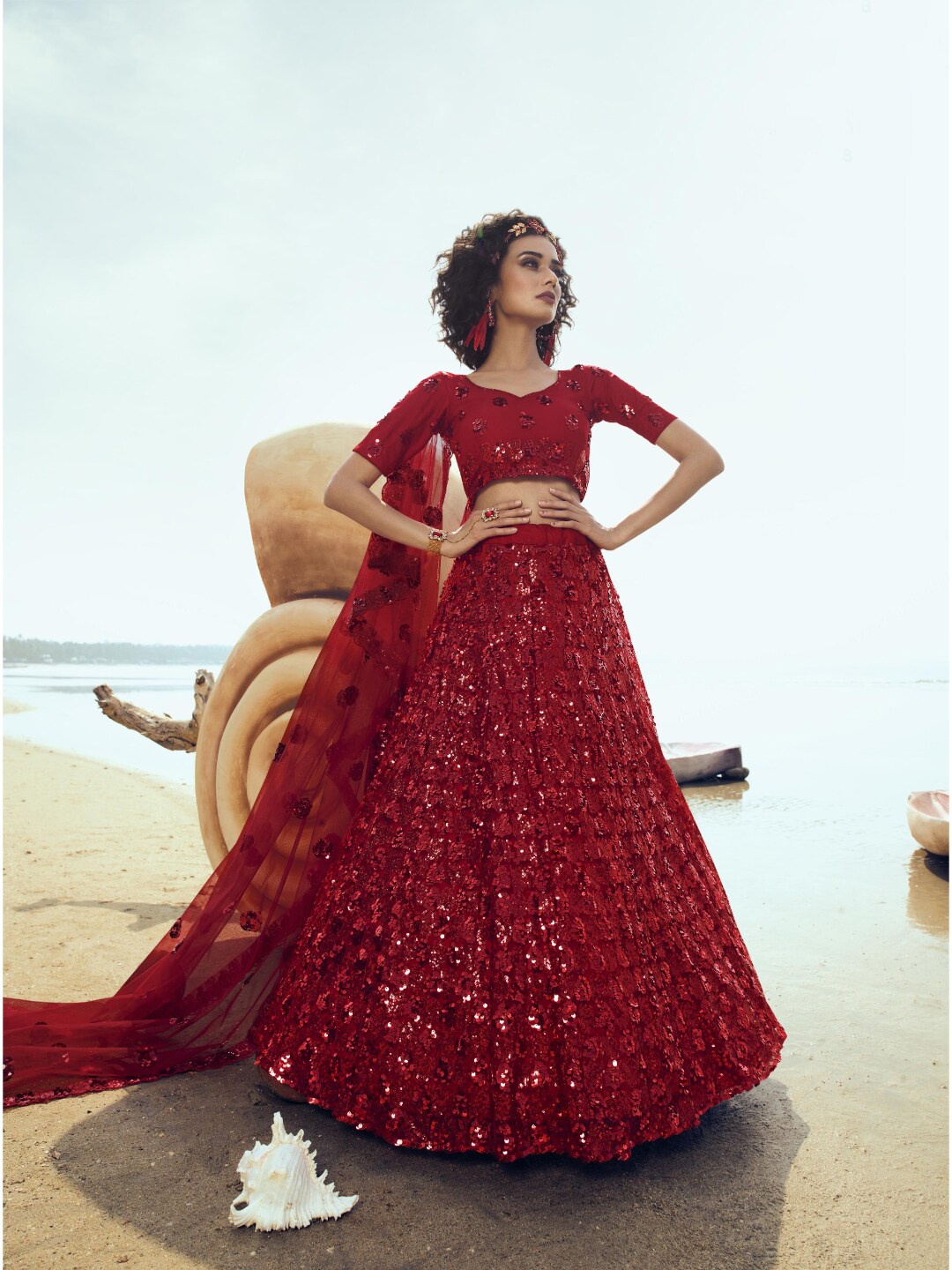 

Angroop Embroidered Semi-Stitched Lehenga & Unstitched Blouse With Dupatta, Red