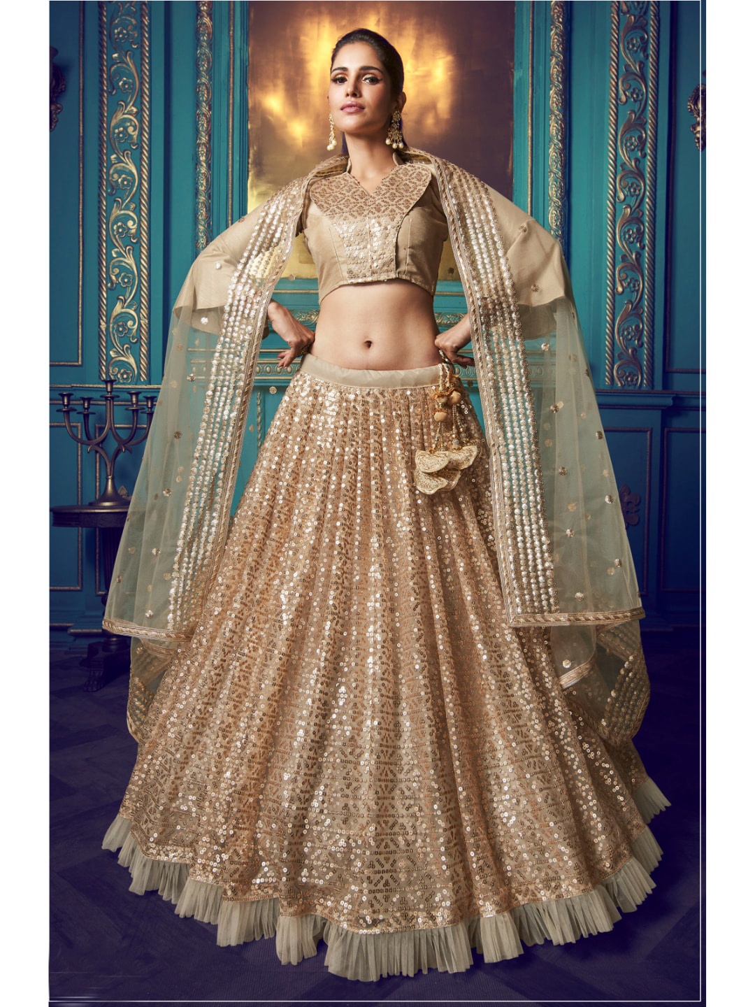 

Angroop Embellished Sequinned Semi-Stitched Lehenga & Unstitched Blouse With Dupatta, Gold