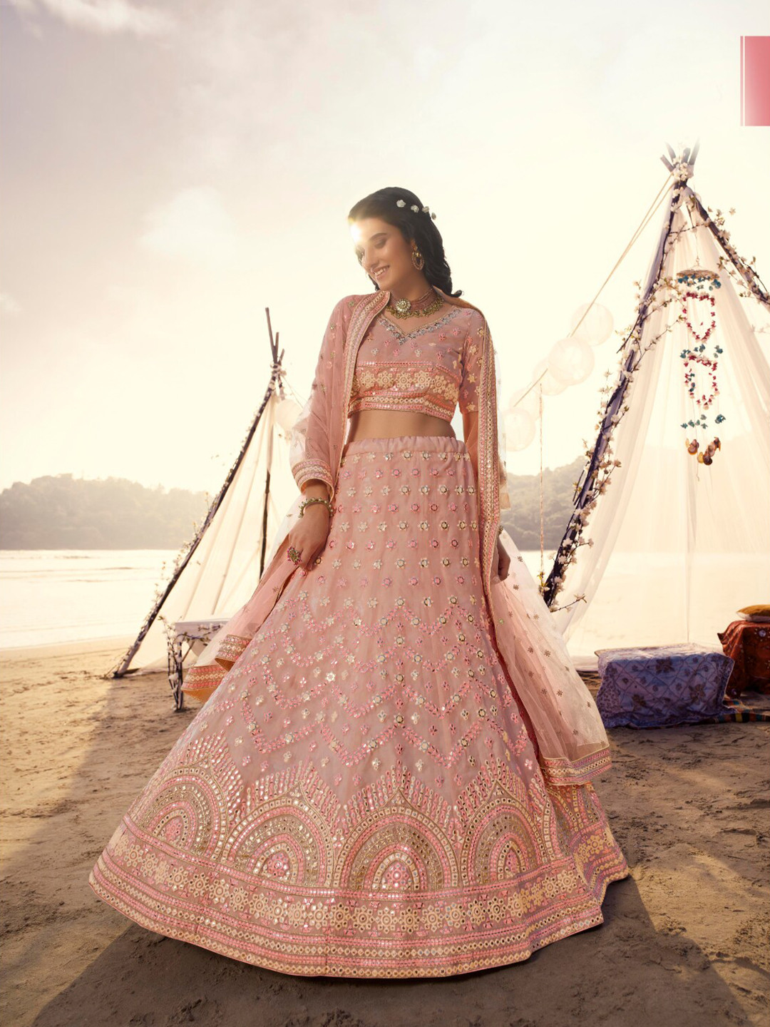 

Angroop Embroidered Sequinned Semi-Stitched Lehenga & Unstitched Blouse With Dupatta, Pink