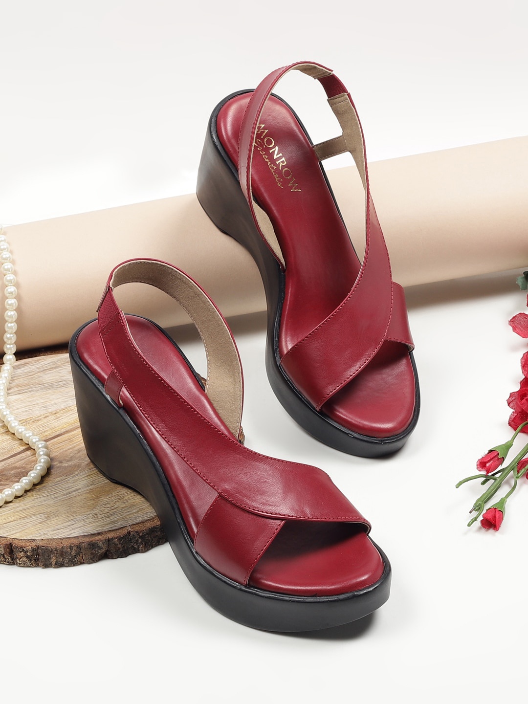 

Monrow Open Toe Wedge Heels, Maroon