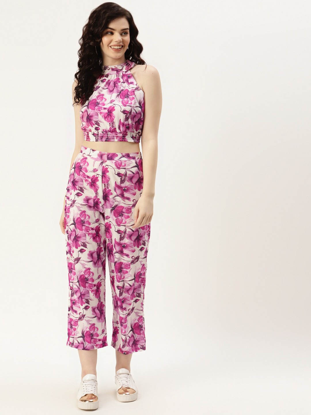 

Sleek Italia Floral Printed Crop Top & Trouser Co-Ord Set, White