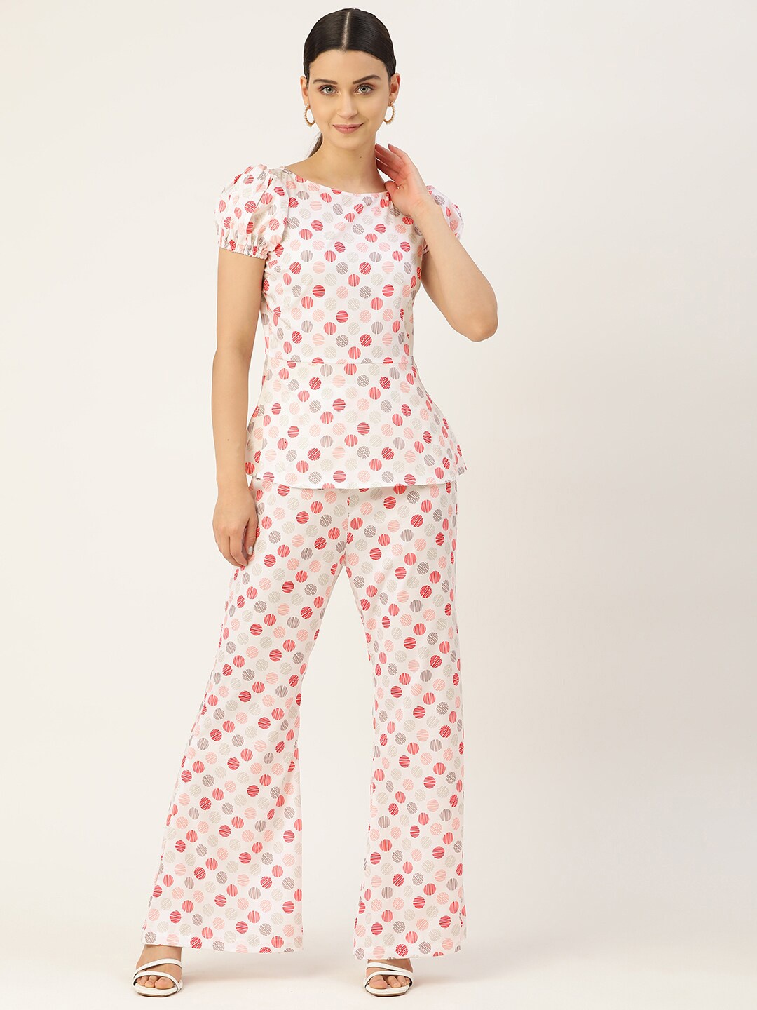 

Sleek Italia Printed Top With Trouser Co-Ord Set, White
