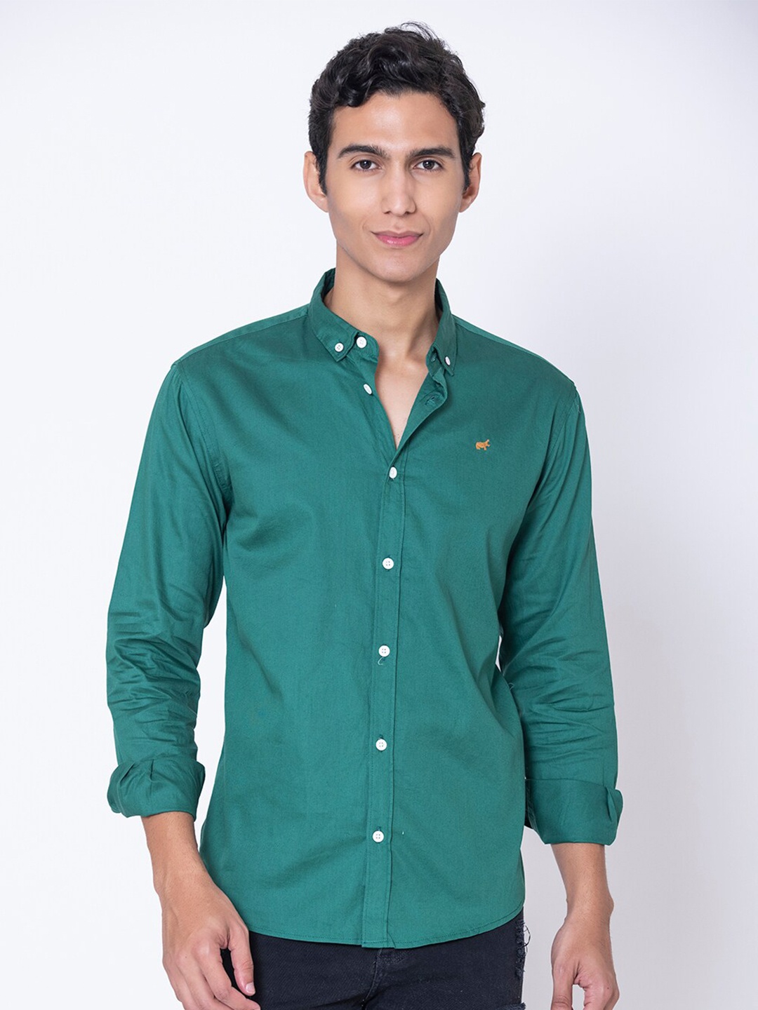 

BRACLO Slim Fit Button-Down Collar Cotton Casual Shirt, Teal