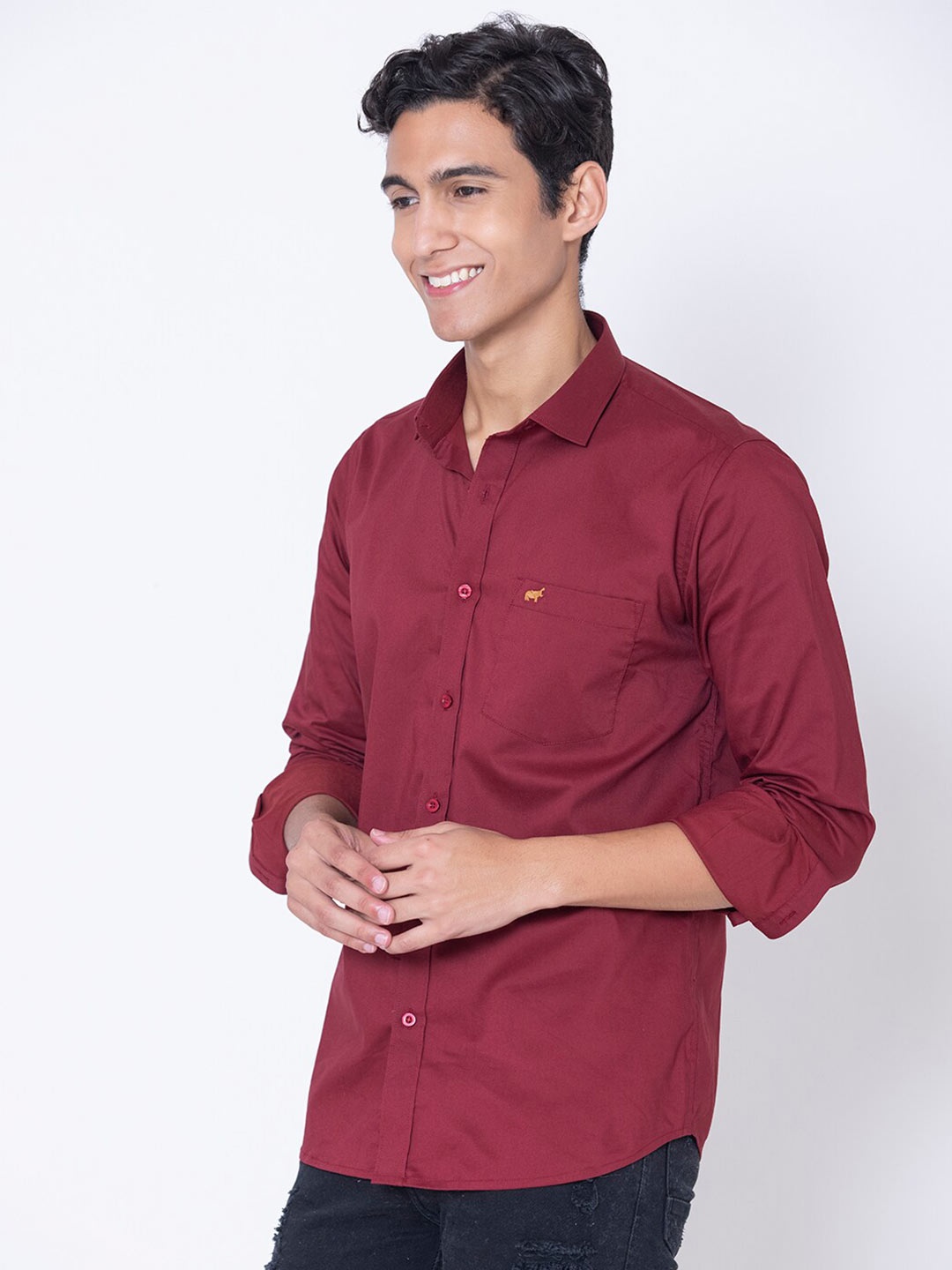 

BRACLO Spread Collar Cotton Casual Shirt, Maroon